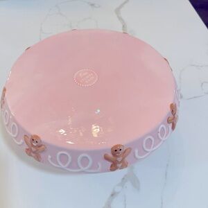 Pink and white and brown gingerbread cake stand